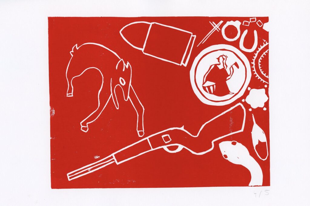 Návrh na obal knihy Krvavý poledník, linoryt / Book cover design for Blood Meridian, linocut
